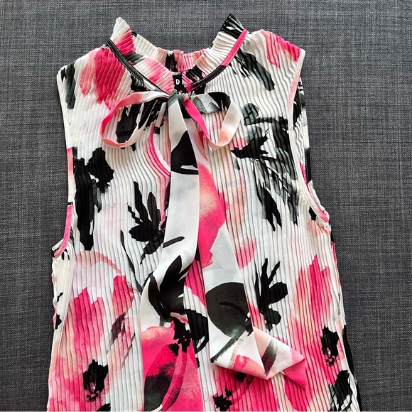 DKNY Floral-Print Pleated Tie-Neck Blouse in White and Pink, Small, Brand new - Picture 8 of 17